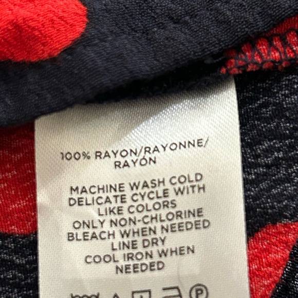 LOFT| Size XL Navy and Red Polka Dot Ruffled Blouse - Picture 6 of 6